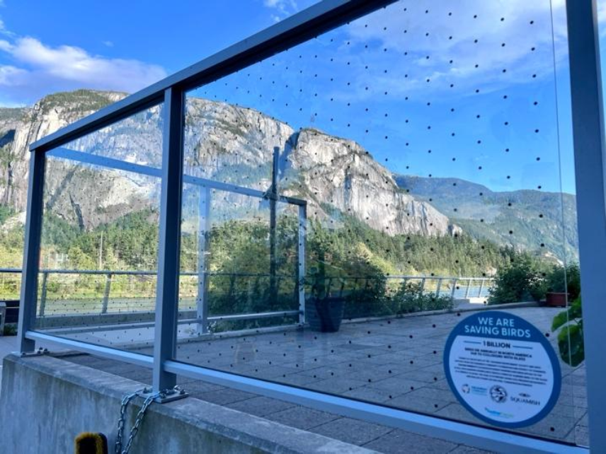 A view of mountains through the glass.