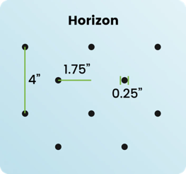 A blue background with black dots and the word " horizon ".